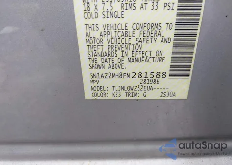 2015 Nissan Murano Sv из США, поврежденный, VIN 5N1AZ2MH8FN281588